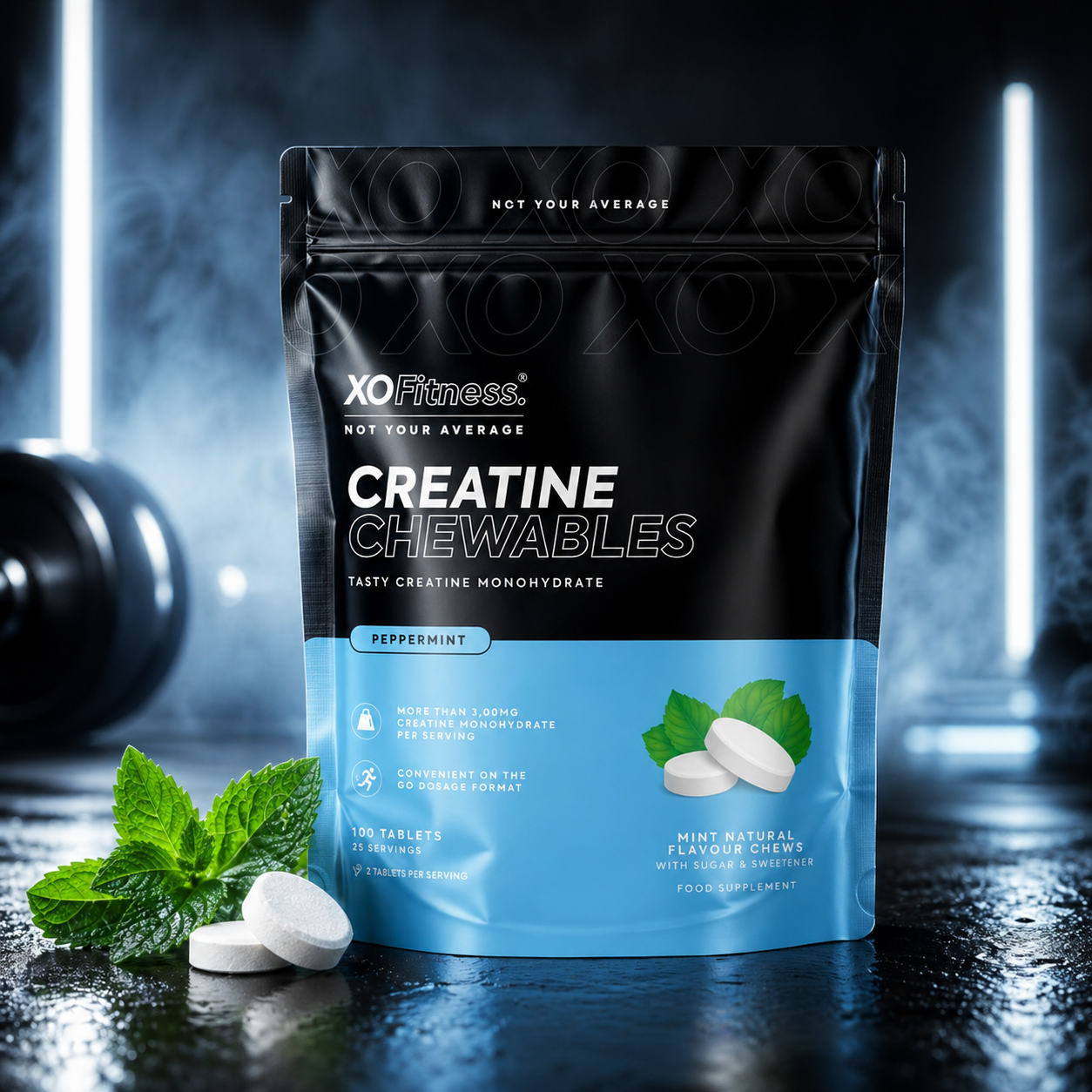 XO Fitness Creatine Chewable Tablets 100s - Peppermint
