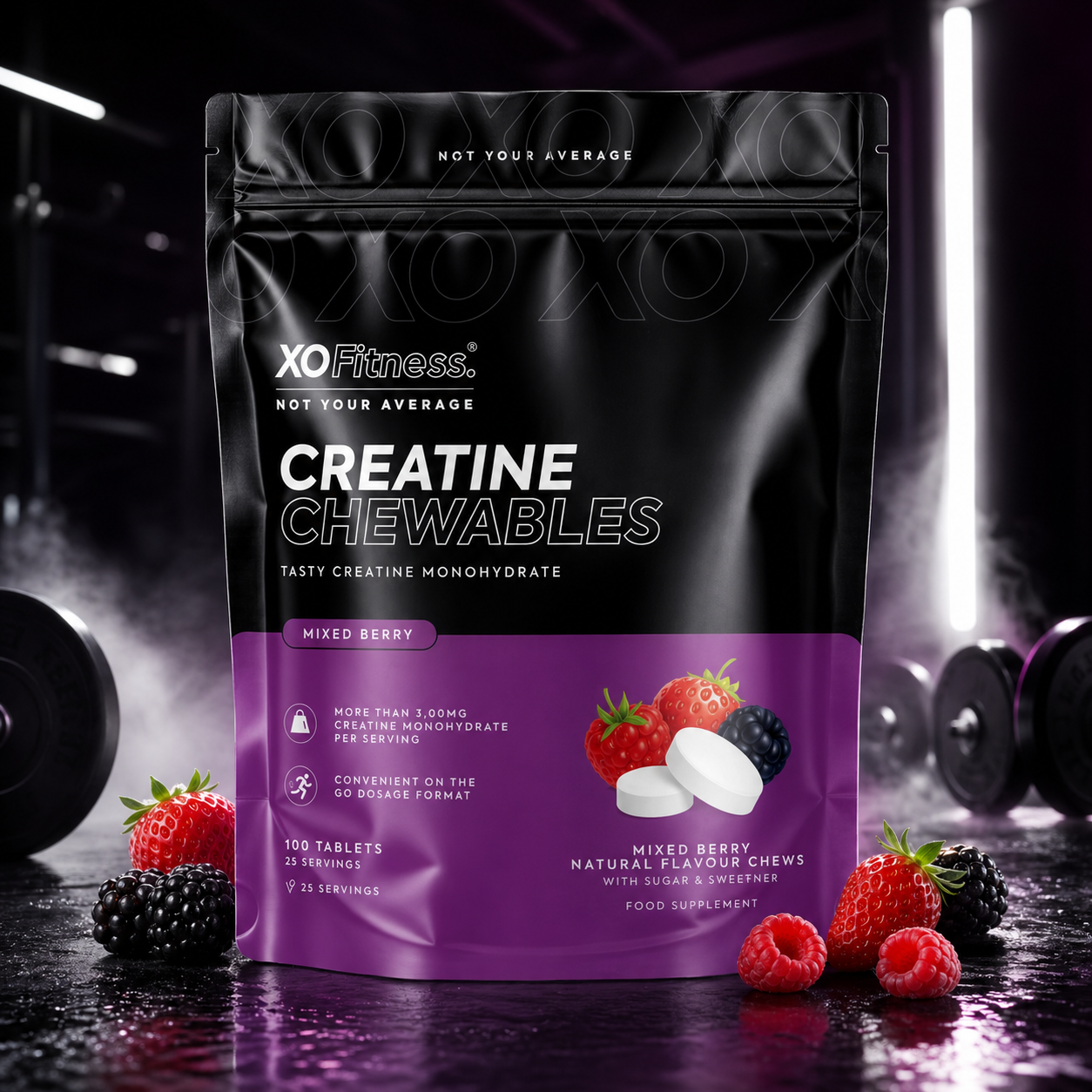 XO Fitness Creatine Chewable Tablets 100s - Mixed Berry